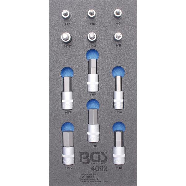 BGS 4092 Werkstattwageneinlage 1/3: Bit-Einsatz-Sa tz, Innensechskant, 12,5 mm (1/2"), 12-tlg.