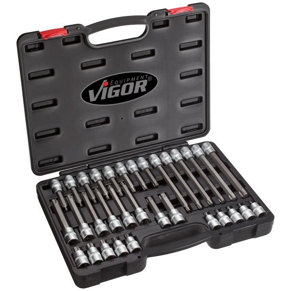 Vigor V1917 1/2" TX Schraubendreher-Einsatz-Set ubendreher-Einsatz-Sortiment, 32 teilig, im Kunsts