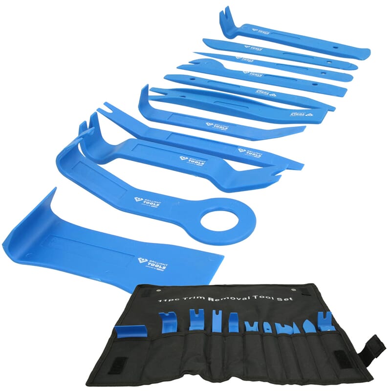 Trim removal tool set in roll-up wallet, 11-pieces 