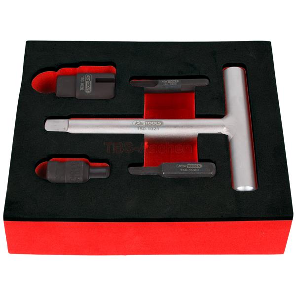 KS-Tools 150.1020 1/4"+3/8" Öldienst-Satz 5-tlg. für Spezialprofil Kunststoff-Ölablassschrauben