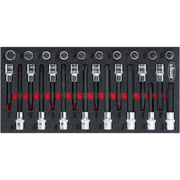 Vigor V5095 1/3+ Weichschaumeinlage,  1/2" Torx Sc hraubendrehereinsätze