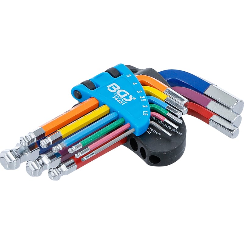 BGS 74451 Winkelschlüssel-Satz Multicolour kurz 9t Innensechskant mit Kugelkopf 1,5 - 10 mm