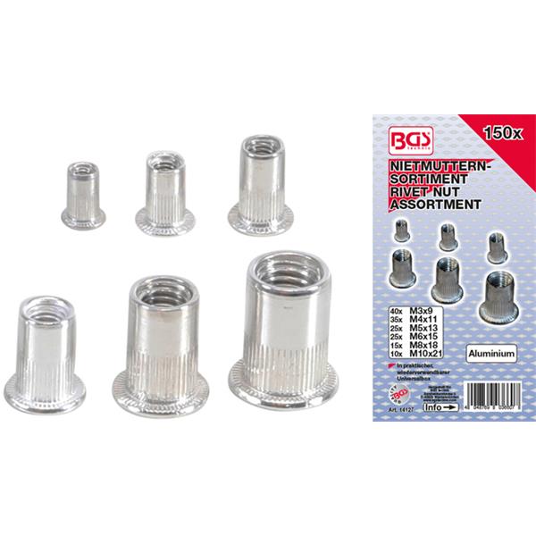 BGS 14127 Nietmuttern-Sortiment, Aluminium, 150tlg 