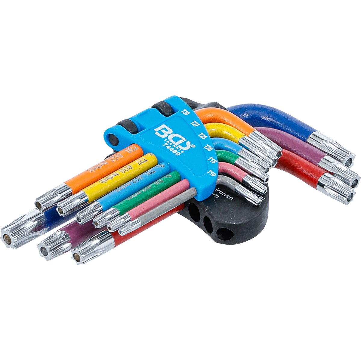 BGS 74460 Winkelschlüssel-Satz, Multicolour, kurz, T-Profil (für Torx) mit Bohrung T10 - T50, 9-tlg.