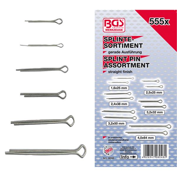 BGS 8048 Splinte-Sortiment, Ø 1,6 - 4,0 mm, 555-tl g.