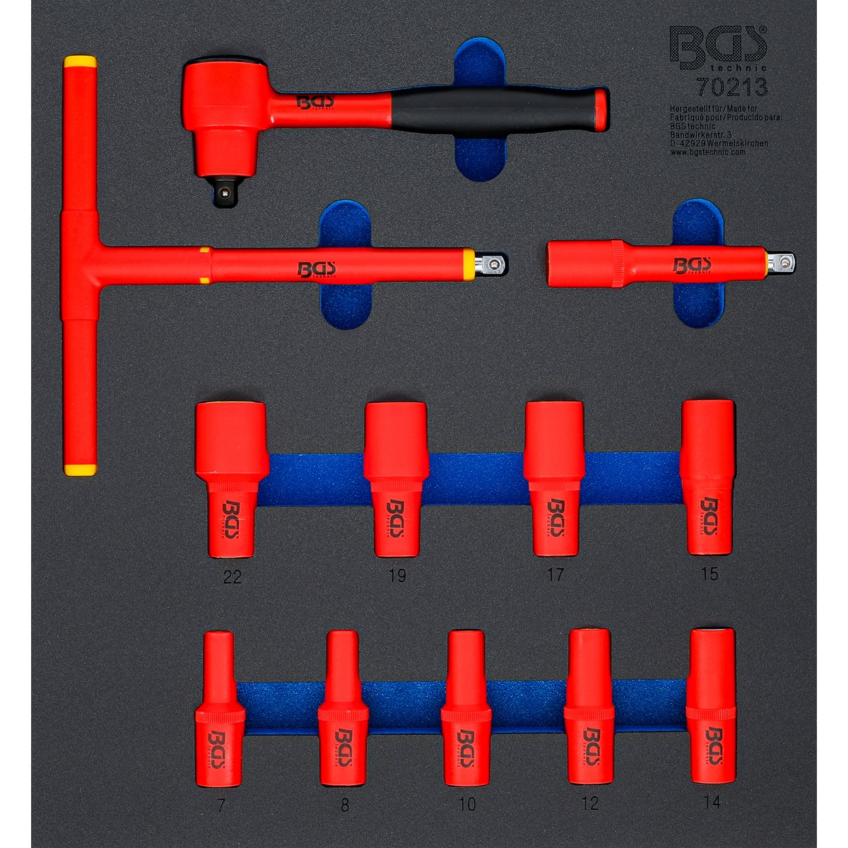 BGS 70213 Werkstattwageneinlage 2/3: VDE-Steckschl üssel-Satz, Antrieb Innenvierkant 10 mm (3/8"), SW