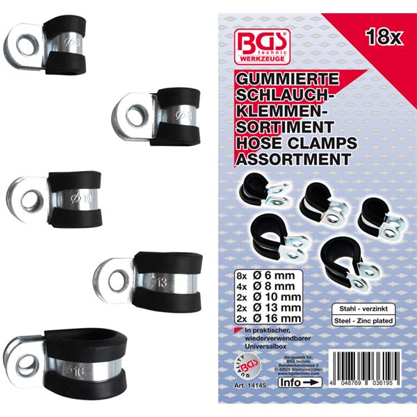 BGS 14145 Gummierte Schlauchklemmen-Sortiment, Ø 6 - 16 mm, 18-tlg.