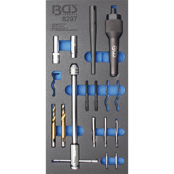 BGS 8297 Tool Tray 1/3: Glow Plug Removal and Thre ad Repair Set, M8, M10, 17 pcs.