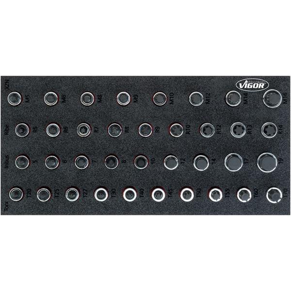 Vigor V5099 1/3+ Weichschaumeinlage,  1/2" gemisch te Schraubendrehereinsätze