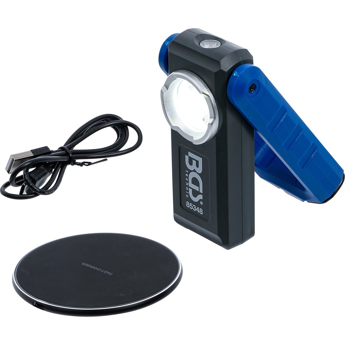 BGS 85348 COB-LED-Werkstattleuchte mit Magnet und Haken | klappbar, mit induktiver Ladefunktion