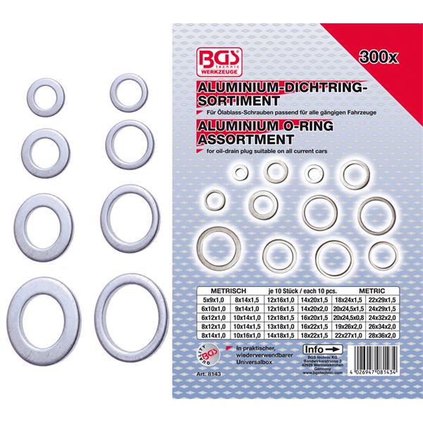BGS 8143 Dichtring-Sortiment, Aluminium, 300-tlg. .