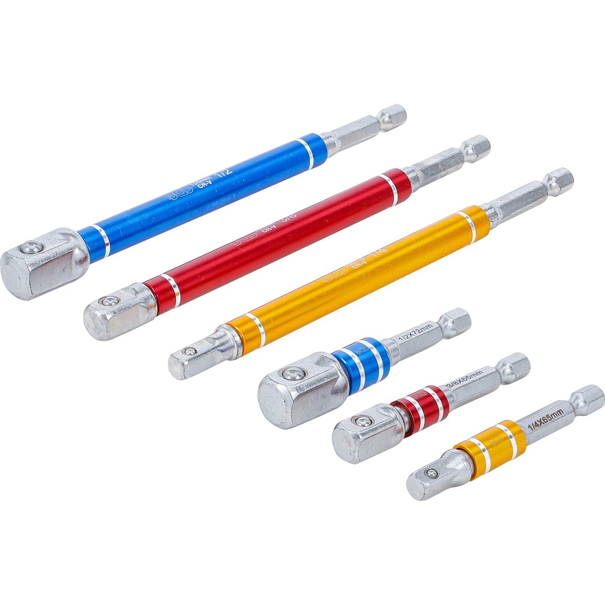 BGS 74424 Adapter-Satz für Bohrmaschinen, farbig, Antrieb Außensechskant 6,3 mm (1/4"), Abtrieb Auße