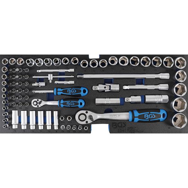 BGS 3341 Foam Tray for BGS 3312: Socket Set, 12.5 mm (1/2") + 6.3 mm (1/4"), 77 pcs.