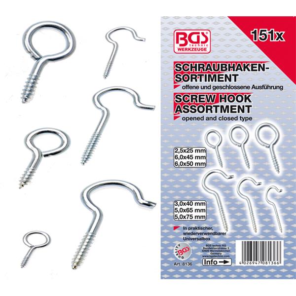 BGS 8136 Schraubhaken-Sortiment, 151-tlg. 