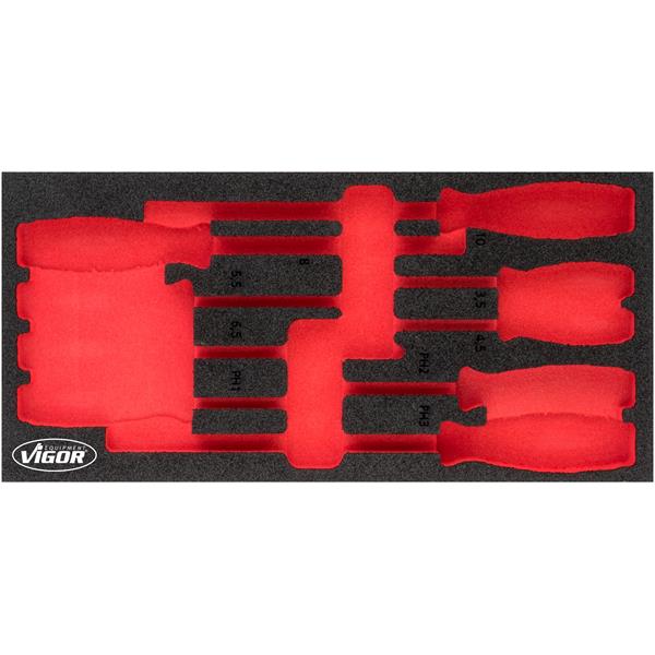 Vigor V5068-L 1/3+ leere Weichschaumeinlage, Schra ubendreher mit Schlagkappe