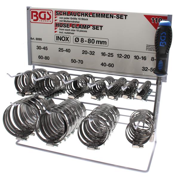 BGS 8095 Schlauchklemmen-Sortiment, INOX, auf Tafe l, 111-tlg.