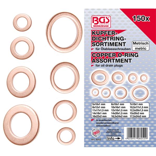 BGS 8052 Dichtring-Sortiment, Kupfer, 150-tlg. 