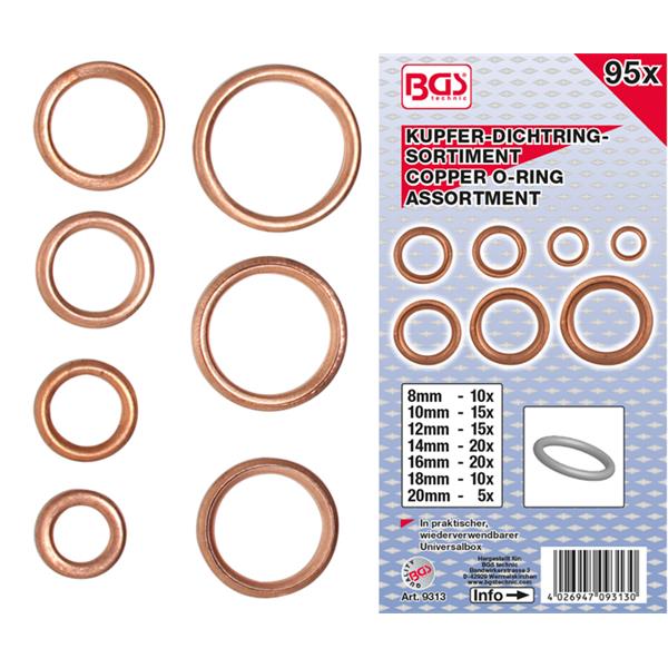 BGS 9313 O-Ring-Sortiment, Kupfer, Ø 6 - 20 mm, 95 -tlg.