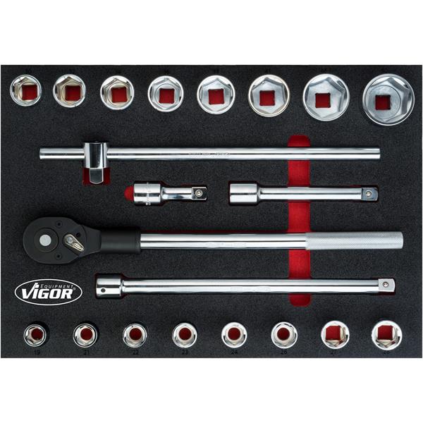 Vigor V5109 3/3+ Weichschaumeinlage 3/4" Steckschl üssel-Satz