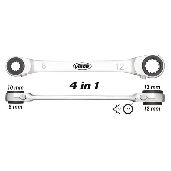 Vigor V3607 Doppel-Ratschen-Ringschlüssel 4 in 1 x?10 ? 12?x?13 mm