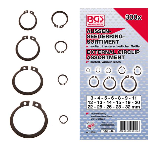 BGS 8046 Außen-Seegerring-Sortiment (Sprengring), Ø 3 - 32 mm, 300-tlg.