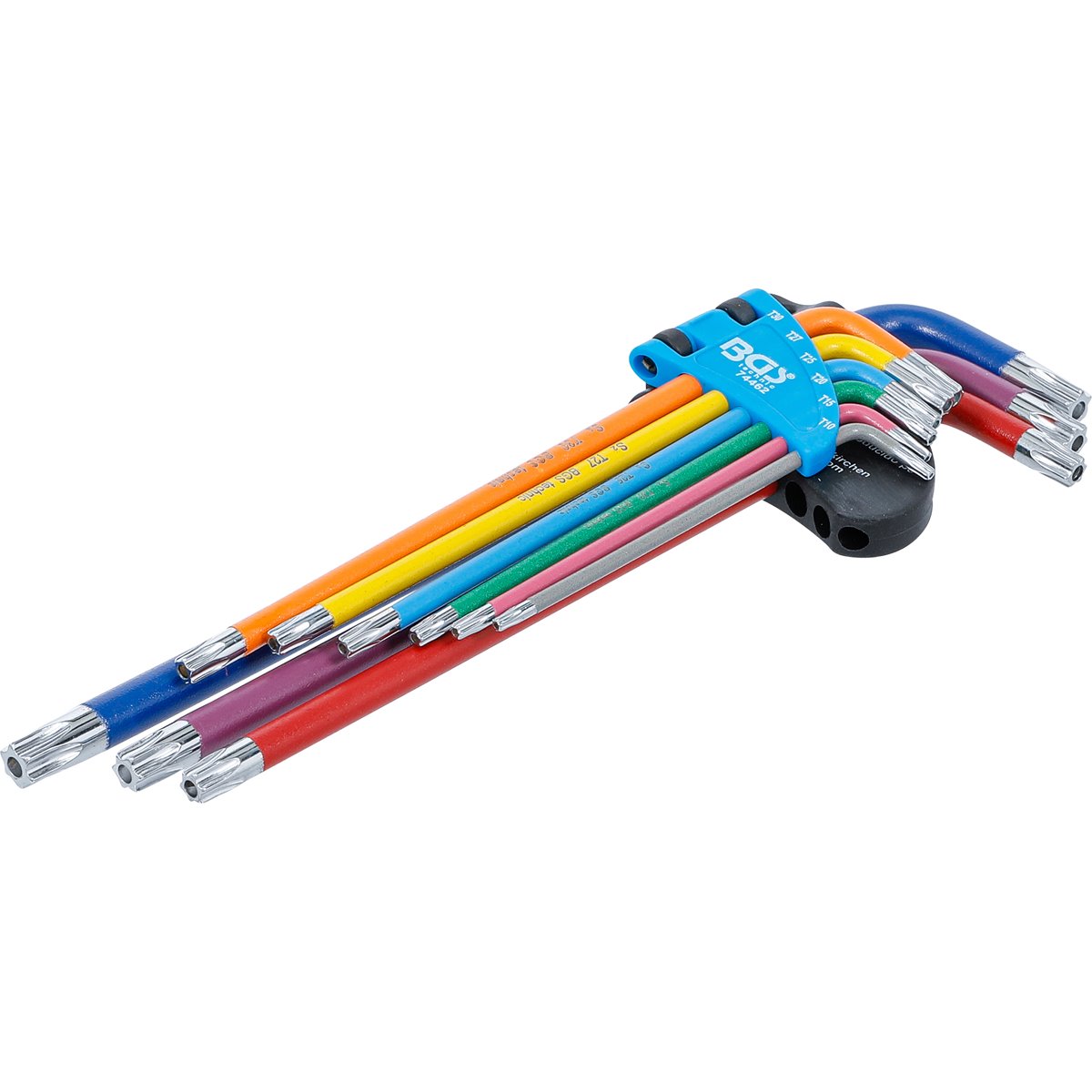 BGS 74462 Winkelschlüssel-Satz, Multicolour, extra lang, T-Profil (für Torx) mit Bohrung T10 - T50, 