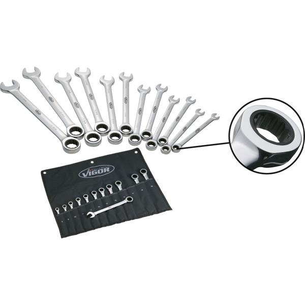 Vigor V1031 Ratschen-Ring-Maulschlüssel-Satz, 12 