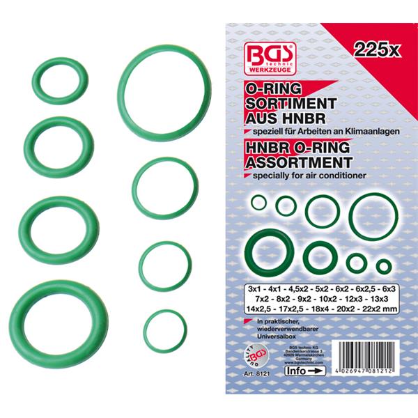BGS 8121 O-Ring-Sortiment, HNBR, Ø 3 - 22 mm, 225- tlg.
