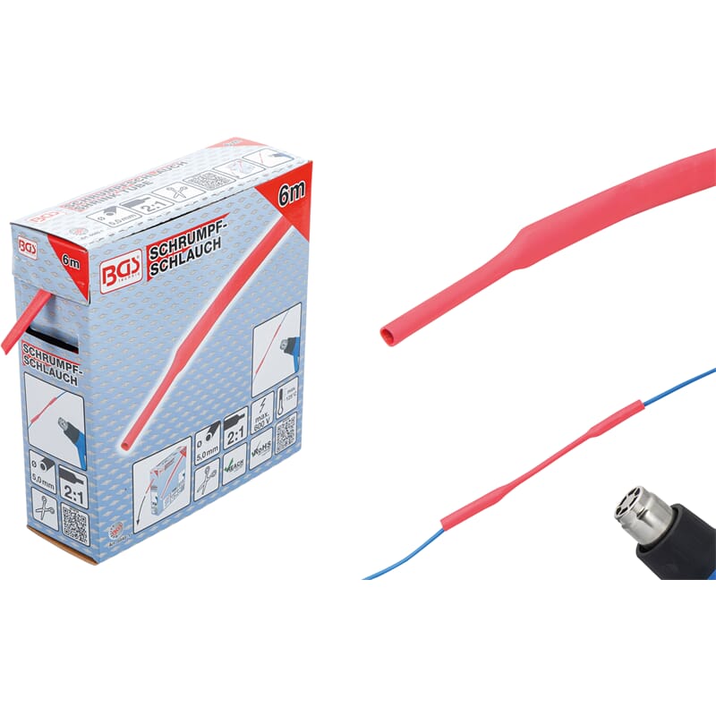 BGS 6848-1 Schrumpfschlauch-Box, rot, Ø 5 mm, 6 m m