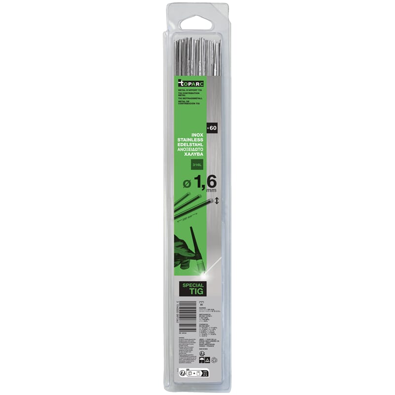 WIG Schweißstäbe Edelstahl 316L Ø 1,6 mm 60 Stück  1,6 mm - 330mm - Blister 0,33kg