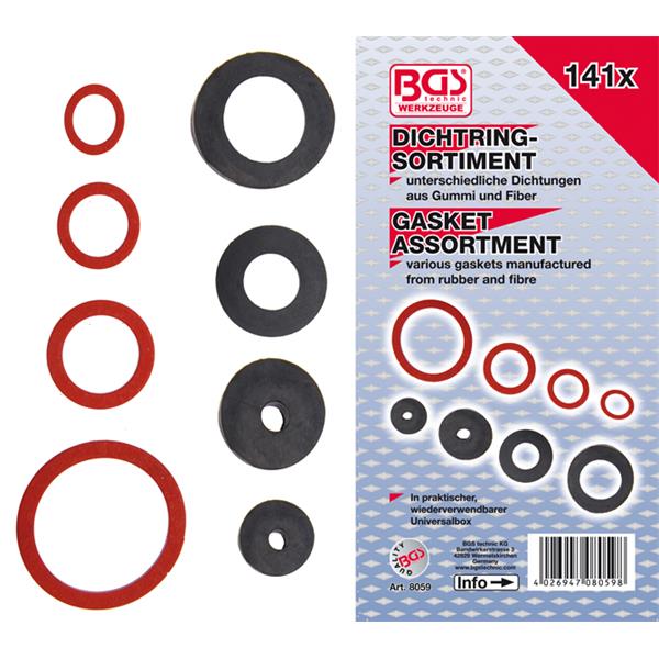 BGS 8059 Dichtring-Sortiment, Gummi und Fiber, 141 -tlg.