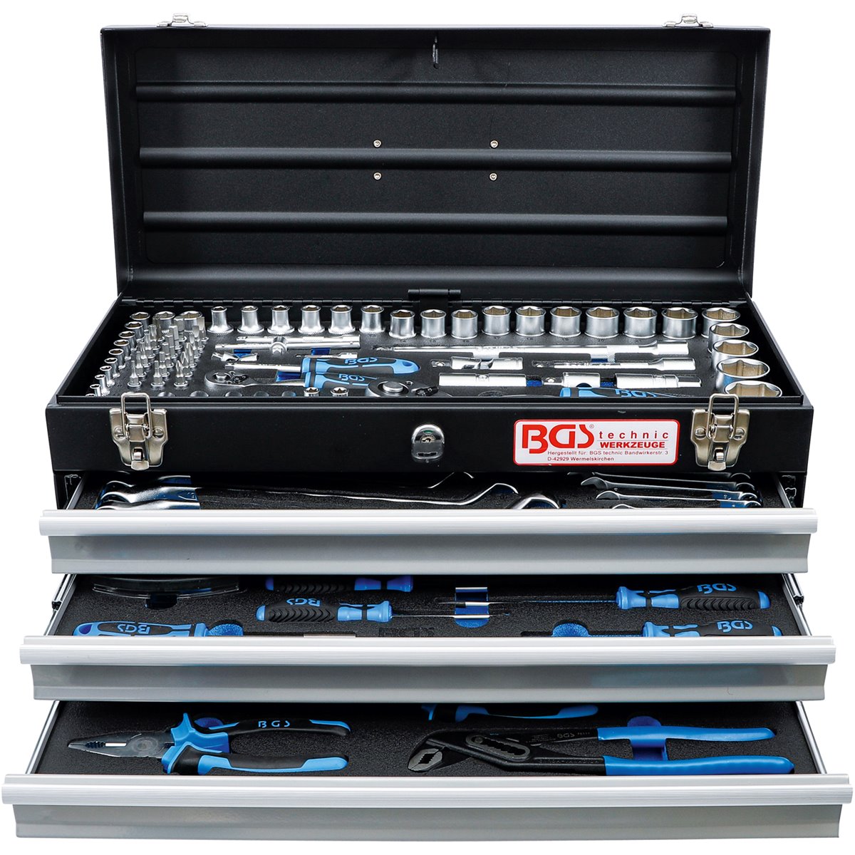 BGS 3318 Metall-Werkzeugkoffer mit 143 Werkzeugen 143 Werkzeugen |  Steckschlüssel-Programm | Werkstatt-Aktion | BGS technic | Marken |  toolaro.de | Werkzeug-Shop